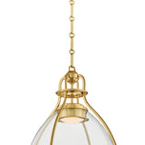 Bridgeport Medium LED Pendant Light 15", Aged Brass and Clear Glass