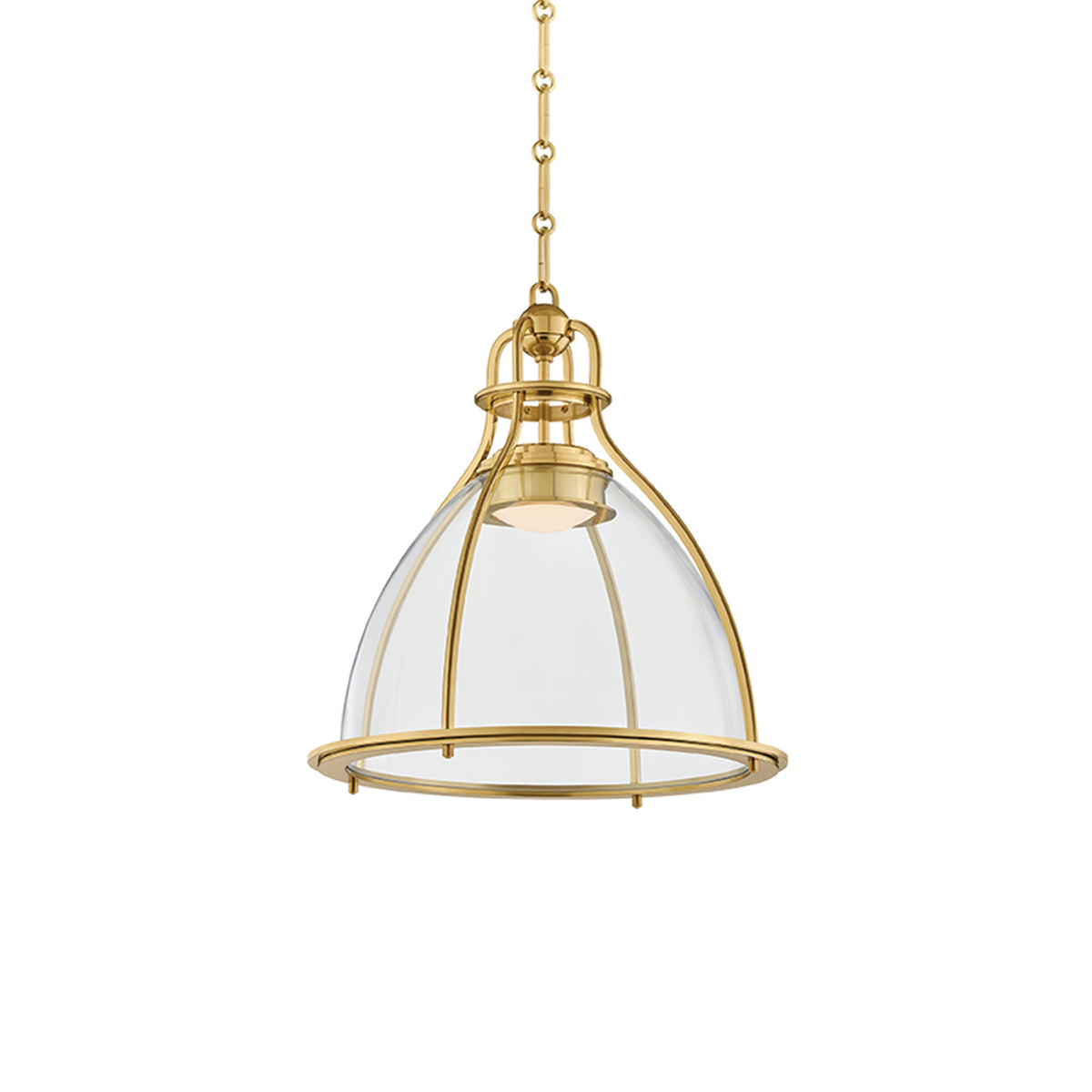 Bridgeport Medium LED Pendant Light 15", Aged Brass and Clear Glass