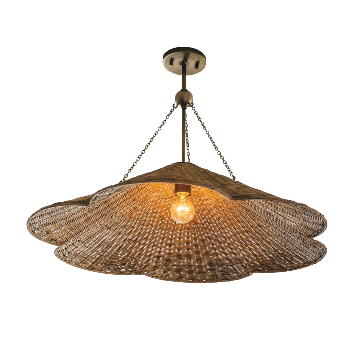 Charleston Extra Large Pendant 30", Natural Wicker and Patina Brass