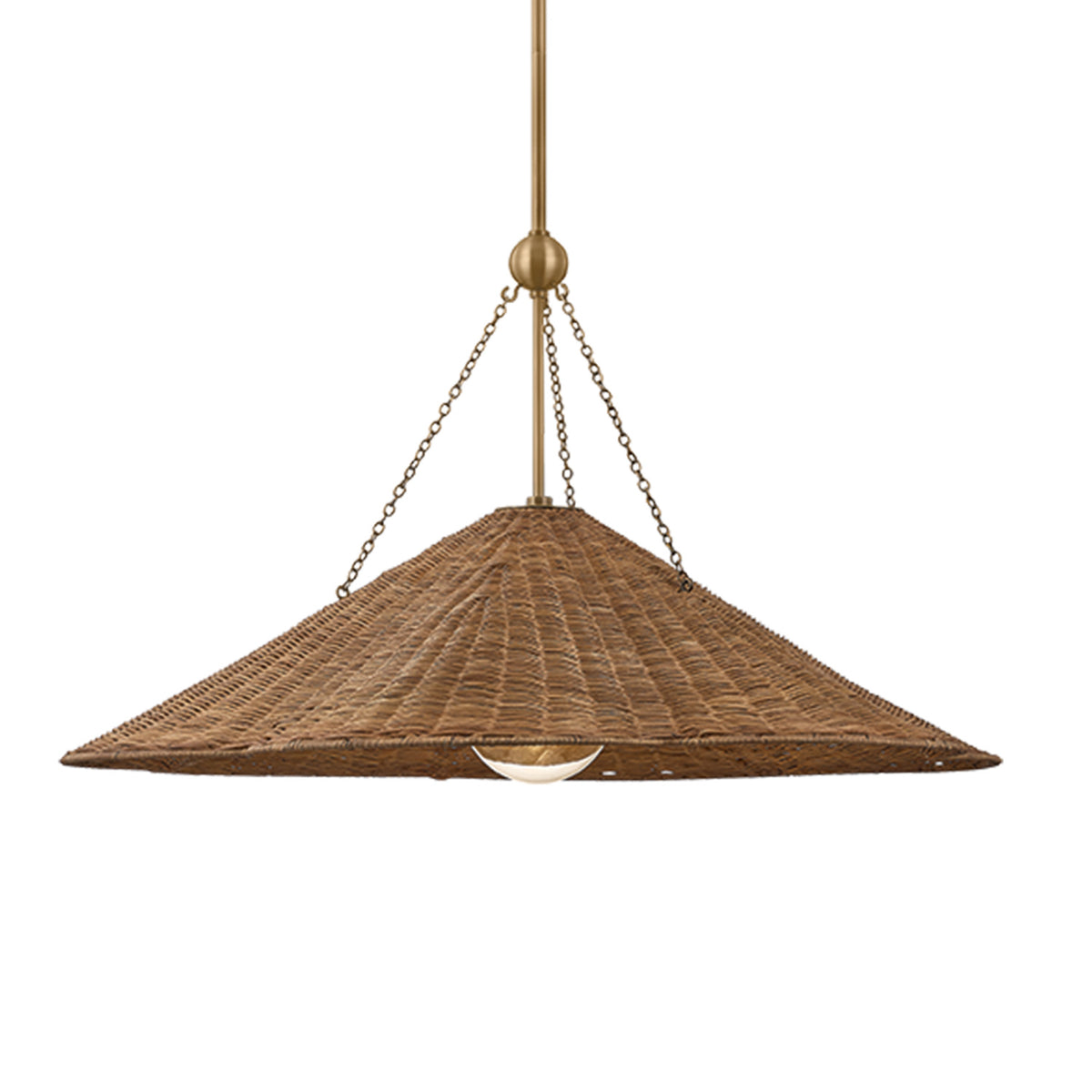 Charleston Extra Large Pendant 30", Natural Wicker and Patina Brass