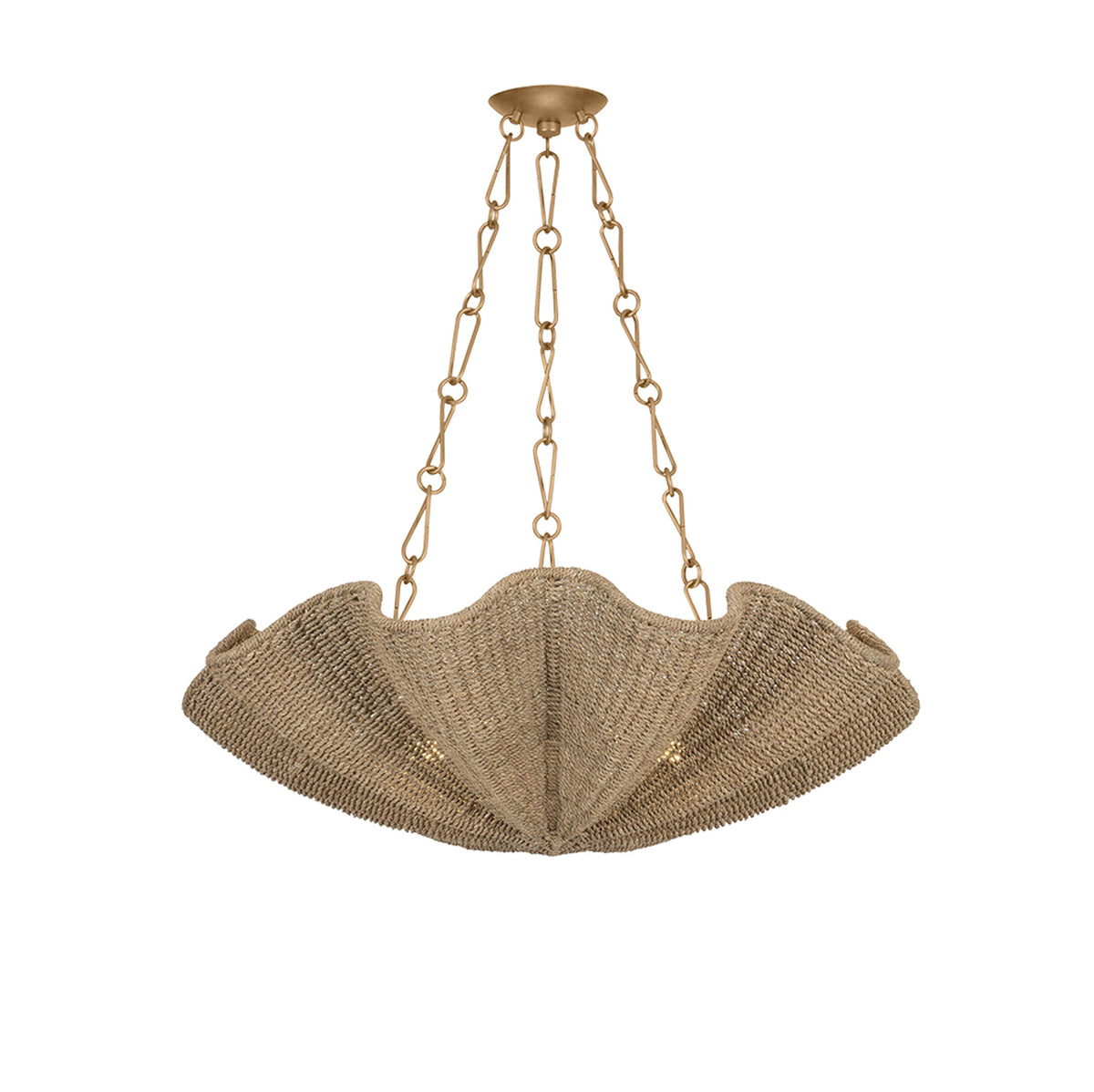 Rosabel Large Chandelier 36", Natural Woven and Patina Gold Leaf