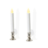 White 7" Flameless Resin Taper Window Candles with Silver Bases, Set of 4
