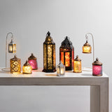 Marrakesh Lantern with String Lights, Amber