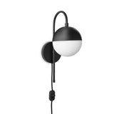Powell LED Wall Sconce with Hooded White Globe, Matte Black