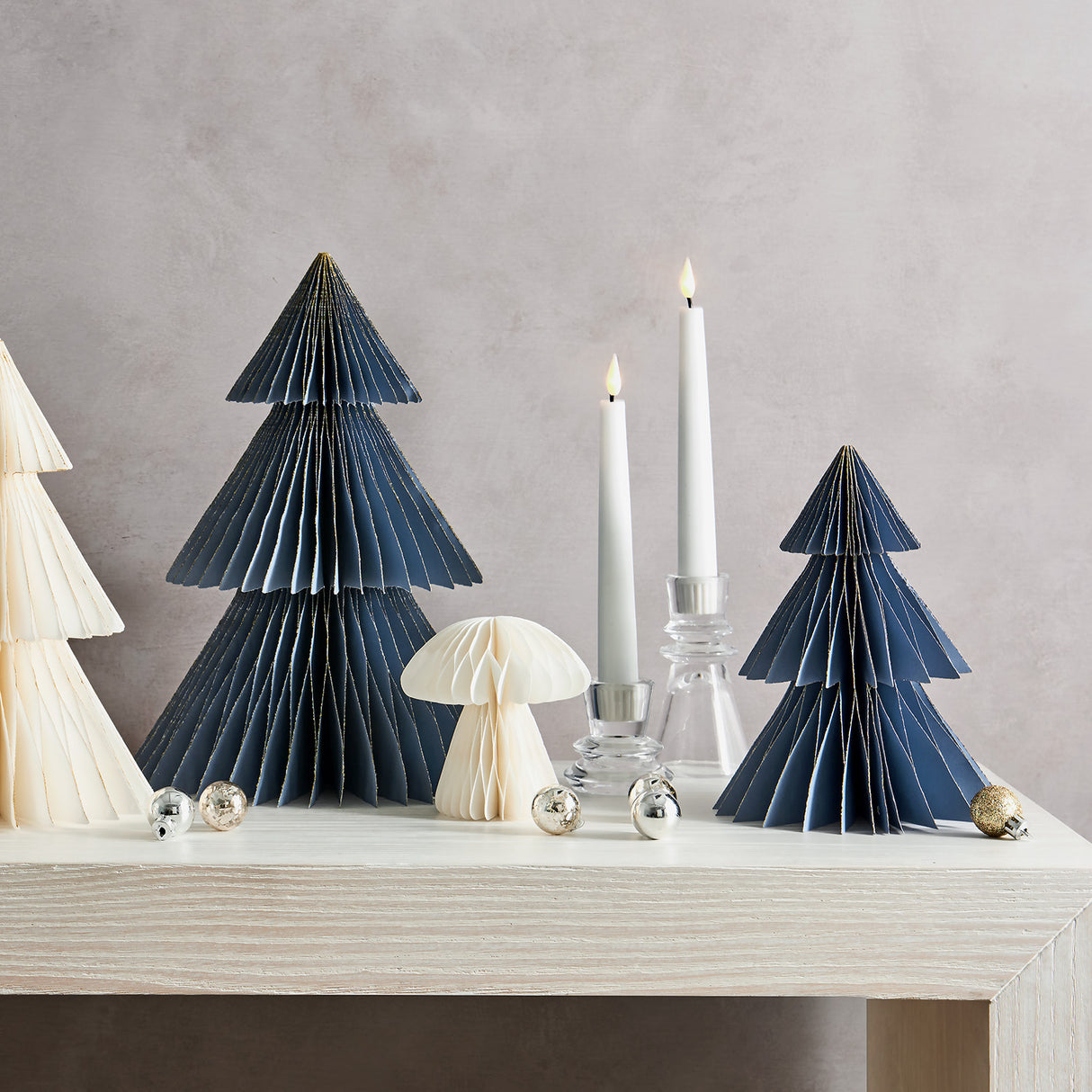 Pleated Paper Christmas Trees, Small Set of 2, Dusty Blue