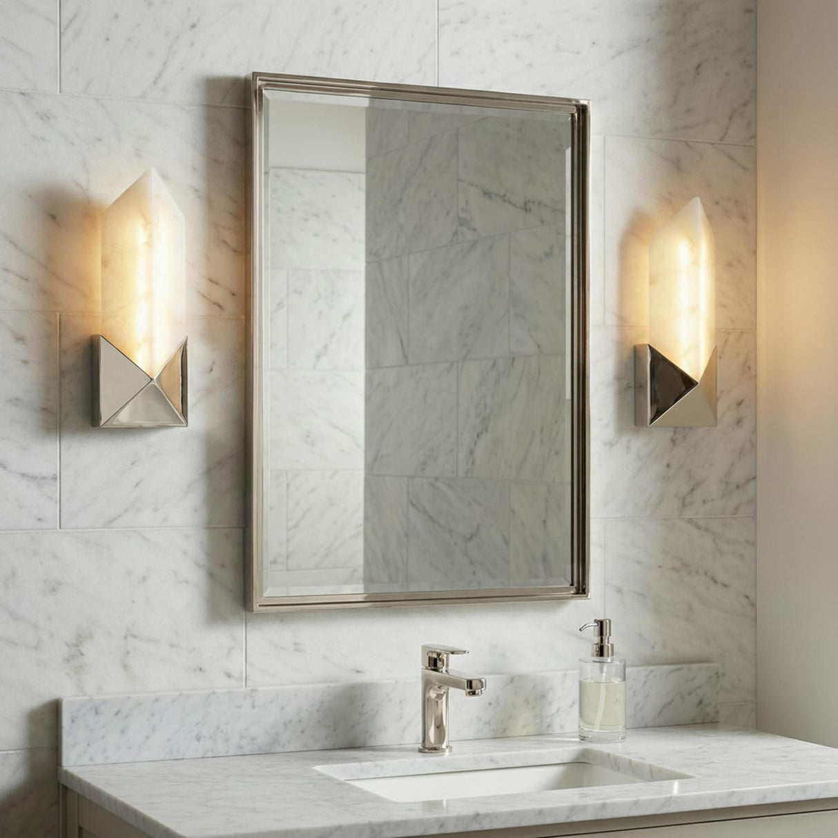 Lunaire LED Wall Sconce 12" for Modern home with White Marble