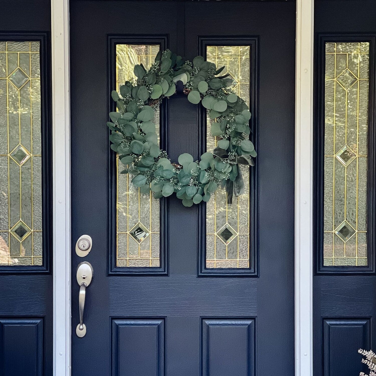 Eucalyptus Wreath with Cluster Lights & Velvet Ribbon